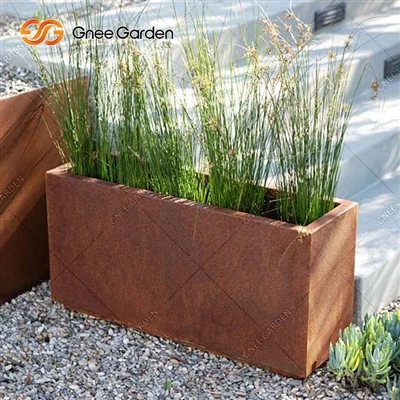 ตกแต่งในร่มกลางแจ้งยกสวน Corten เหล็กขนาดใหญ่ Planters รูปสี่เหลี่ยมผืนผ้า Planter กล่องกระถางดอกไม้ขนาดใหญ่