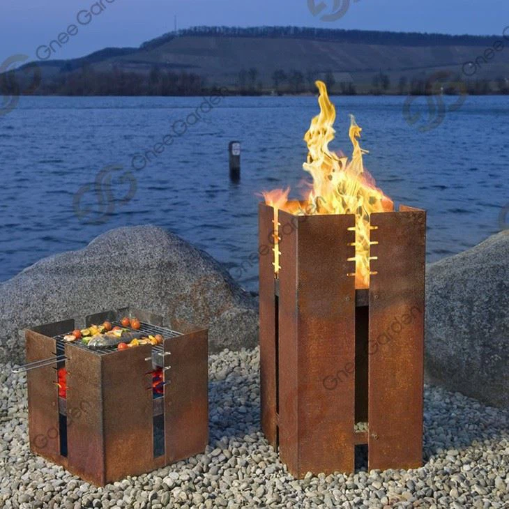 Vintage Metal Fire Pit BBQ Grill Set For Outdoor Kitchen