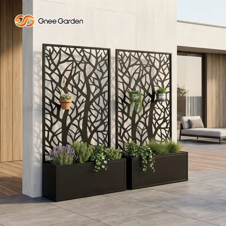 Black Tree Cut Steel Raised Garden Pot