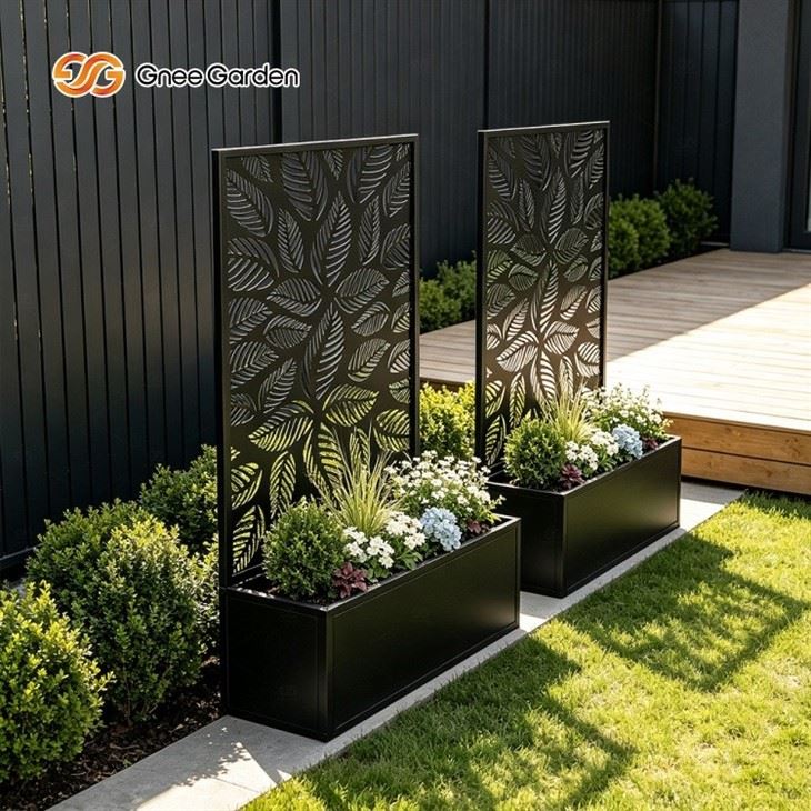 Stylized Banana Leaf Planter Box with Privacy Panel